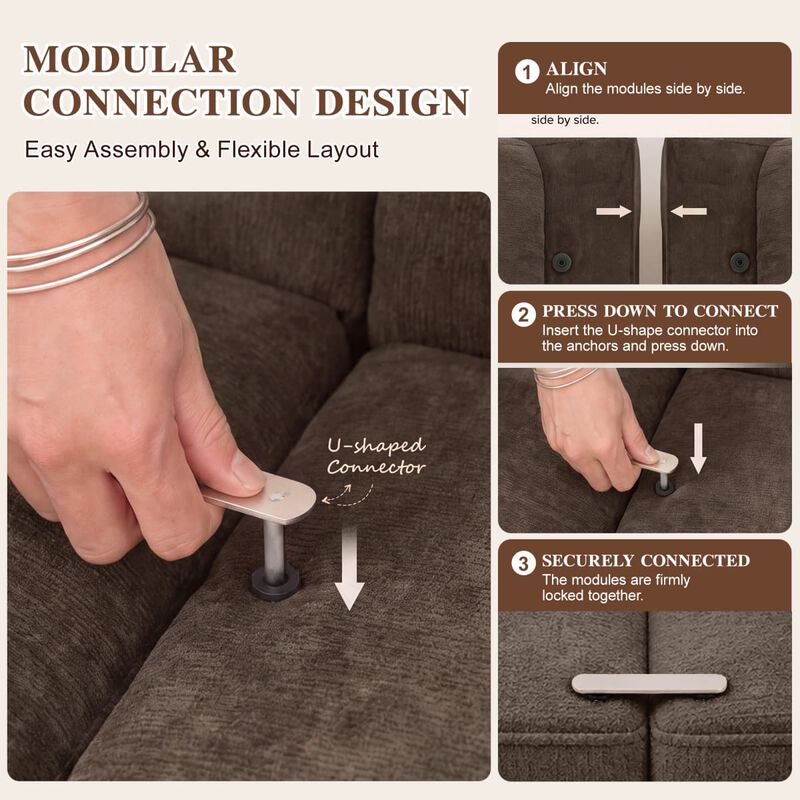 4 seat modular sectional sofa, Chenille L shaped sectional couch with ruched detailing, Modular sectional with 2 movable ottomans image number 7