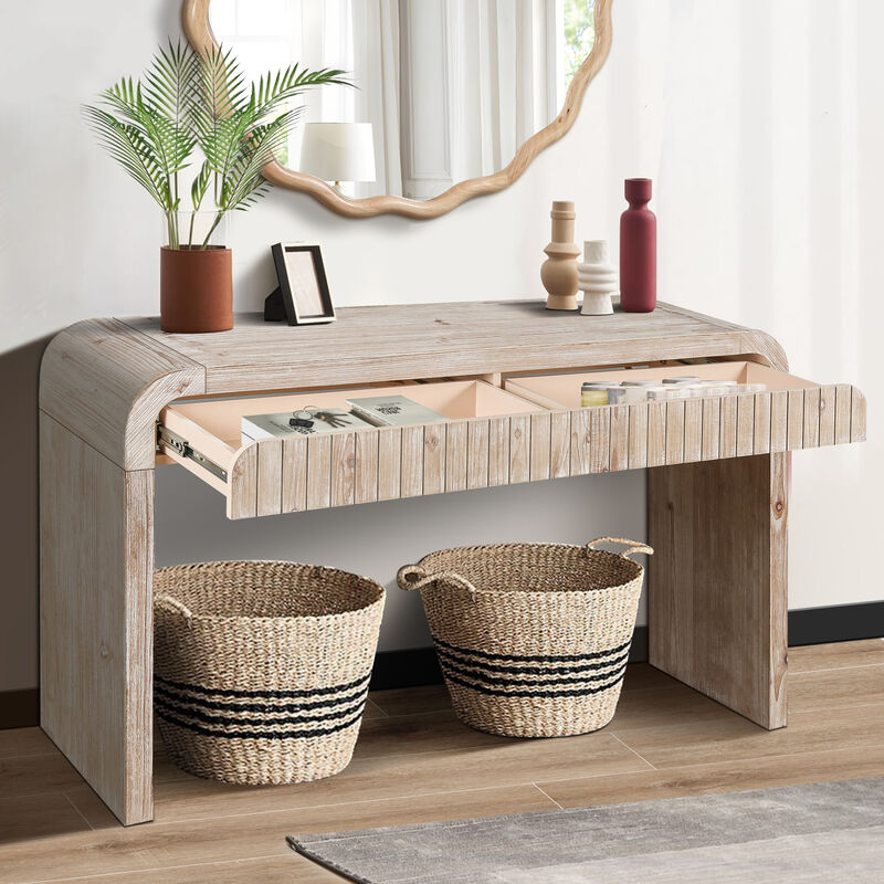 GOODSILO 59 Inch Vintage Crafted Farmhouse Console Entryway Table with Two Hidden Handle Drawers, Easy Assembly for Entrance, Dining, Living Room and Hallway Use image number 6