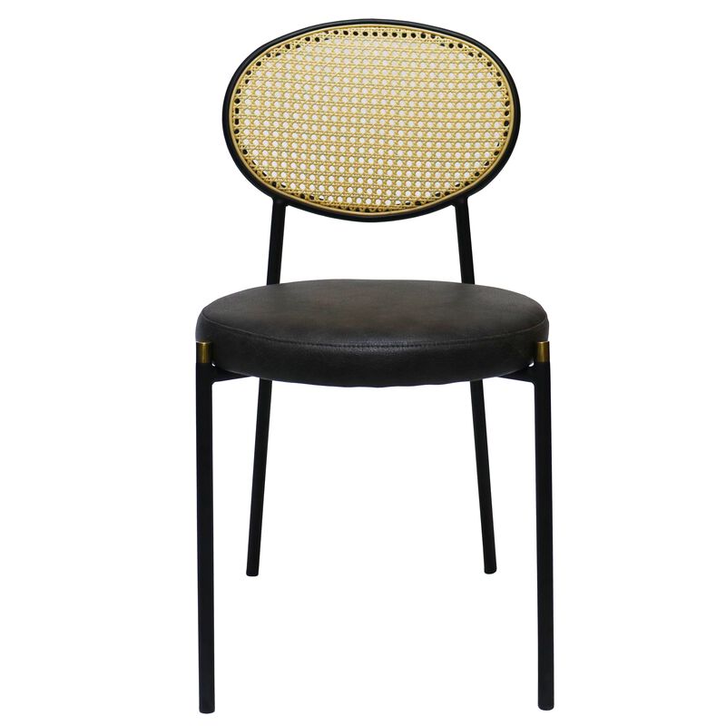 LeisureMod Euston Modern Dining Chair with Wicker Back and Leather Seat, Indoor Kitchen, Dining Room, Home, Contemporary Side Chair Seating, Set of 2