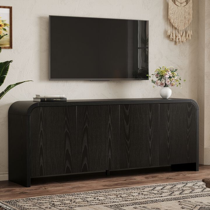 Merax Modern TV Cabinet with Rounded Silhouette, Push-Open Storage, Adjustable Shelves & Hidden Cable Holes