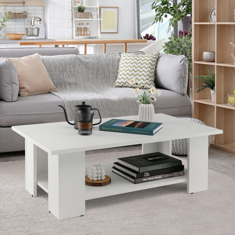 2-Level Wood Coffee Table with Storage Shelf, Ideal for Lounge or Sitting Room