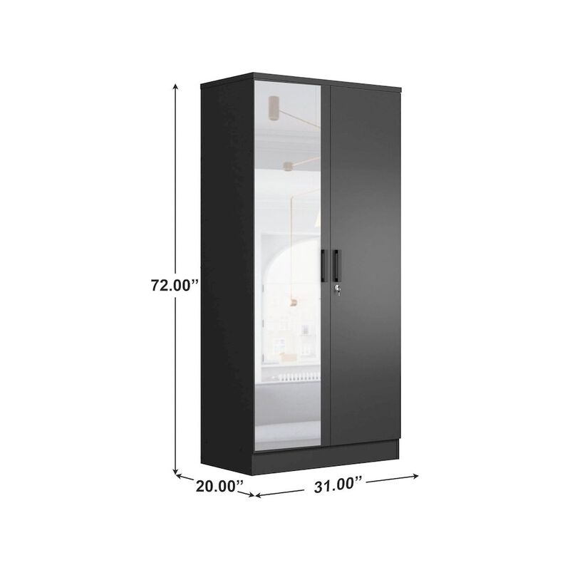 2 Doors Wardrobe Mirrored Door