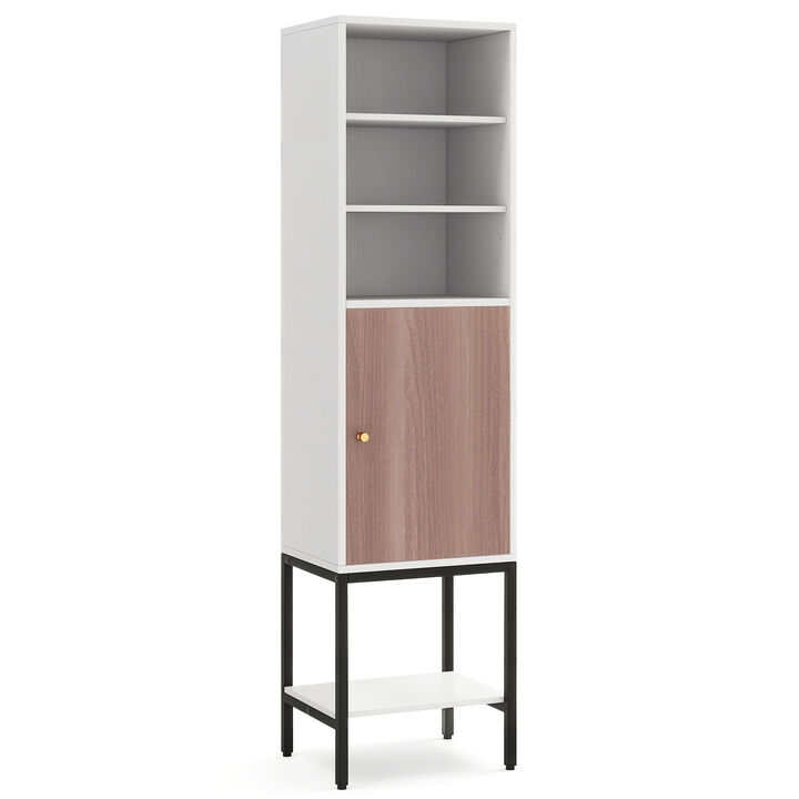 Bathroom Tall Cabinet with 1 Door and 4 Shelves Narrow Storage Unit