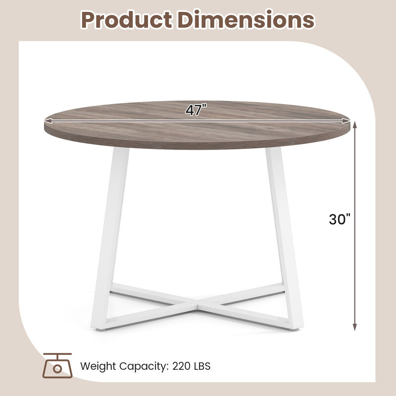 Round 47 Inch Dining Table with Stable X-Frame Base and Thick Top image number 2