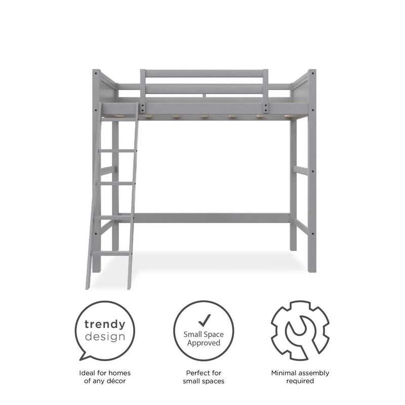 Atwater Living Rollins Kids Wooden Loft Bed with Ladder, Twin Size, Gray
