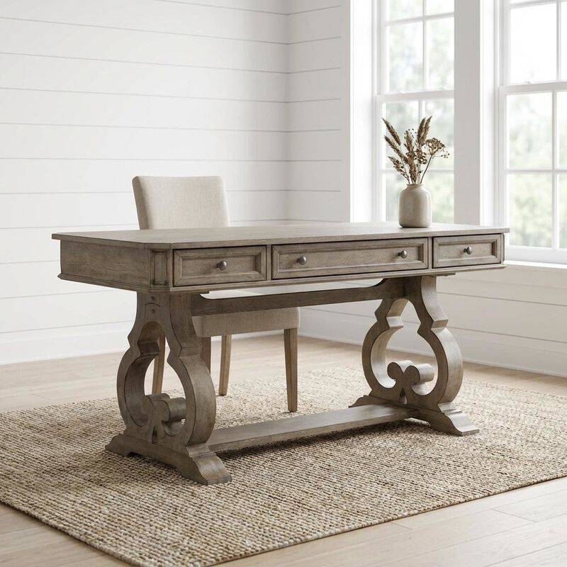 Heathered Taupe Office Desk With Rubberwood And White Oak Veneers image number 1