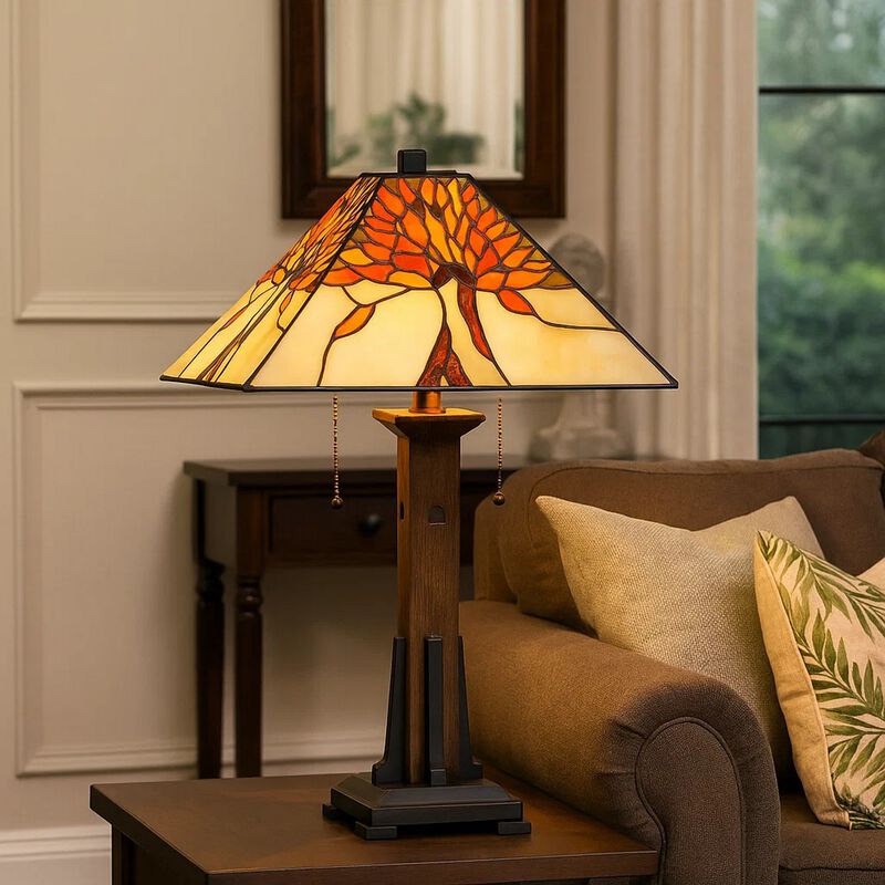 Table Lamp with Tiffany Shade and Floral Accent, Multicolor image number 6