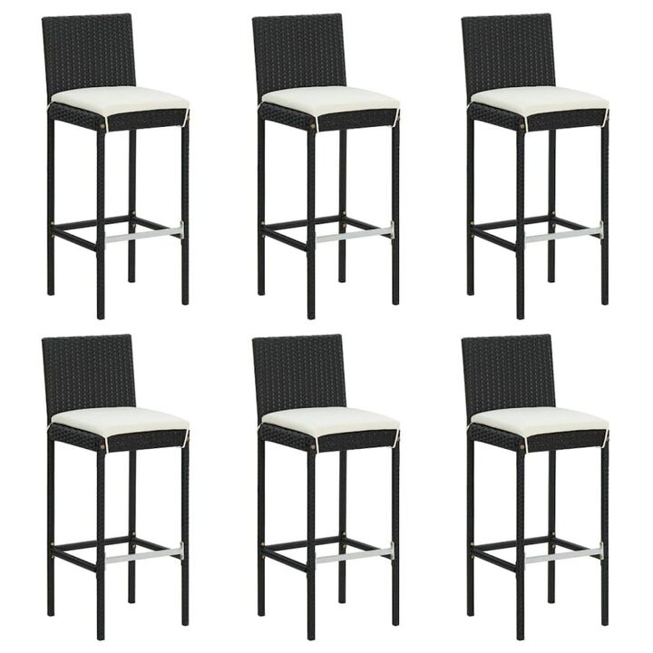 Bar Stool Set of 6 Black PE Rattan Counter Height Footrest