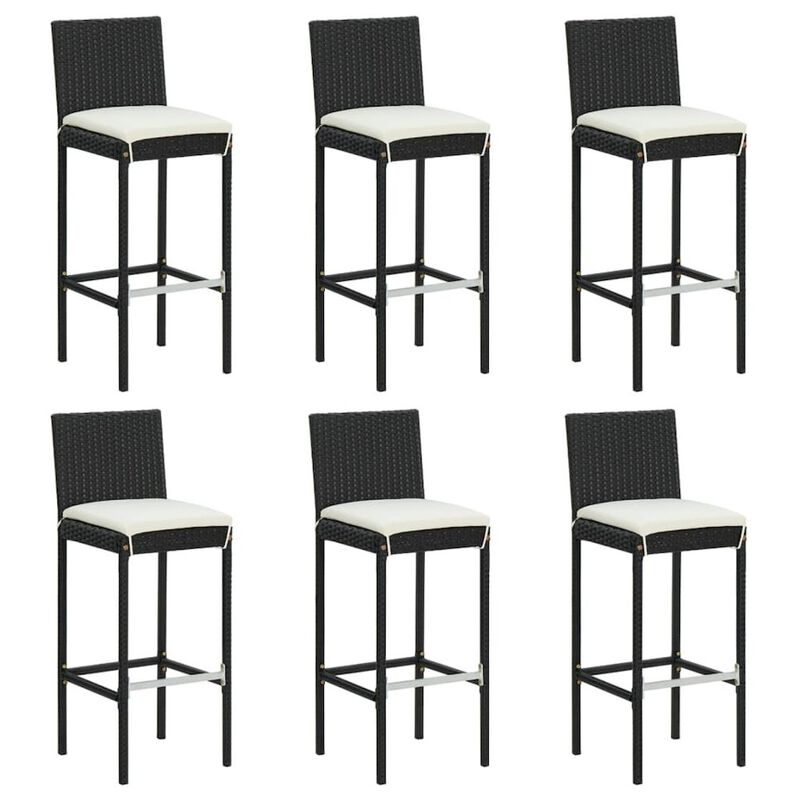 Bar Stool Set of 6 Black PE Rattan Counter Height Footrest