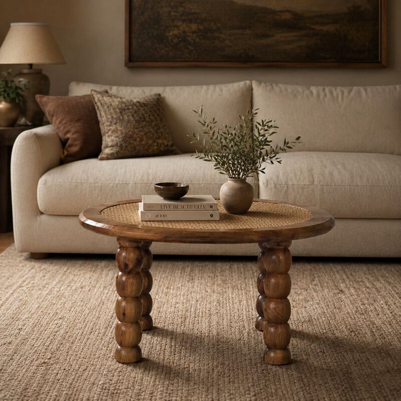 Artisan Furniture Solid Wood Spindle Rattan Coffee Table , Brown image number 1