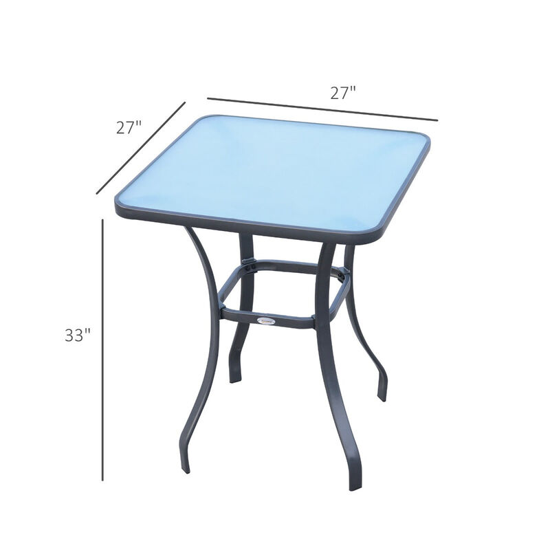 33" Square Bistro Table Garden Dining Table Outdoor Tempered Glass Table