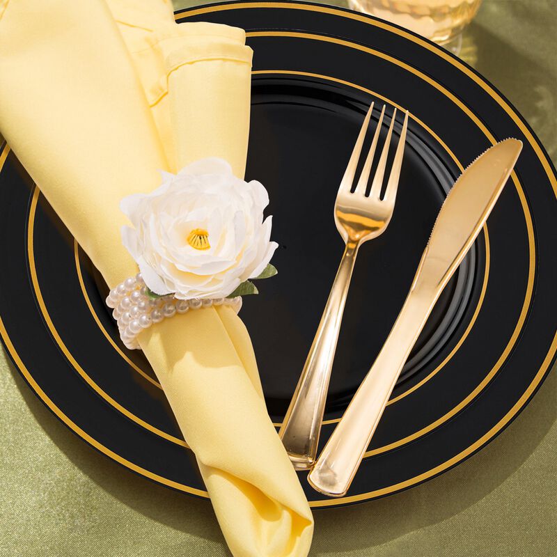 Black with Gold Edge Rim Plastic Wedding Value Set (30 Sets) image number 7