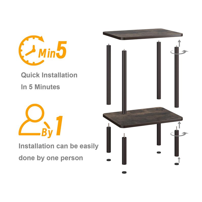 Apicizon 2 Tier End Table, Boho Side Table with Storage Shelf, Nightstand Bedside Table for Small Spaces, Bedroom, Living Room,