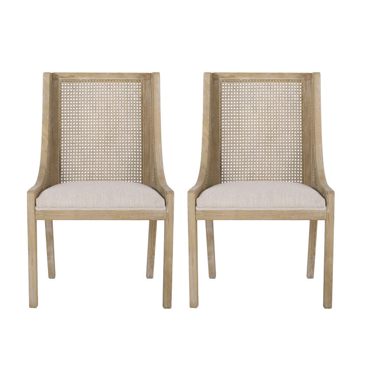 Christopher Knight Home Haven Fabric Upholstered Wood and Cane Dining Chairs (Set of 2)
