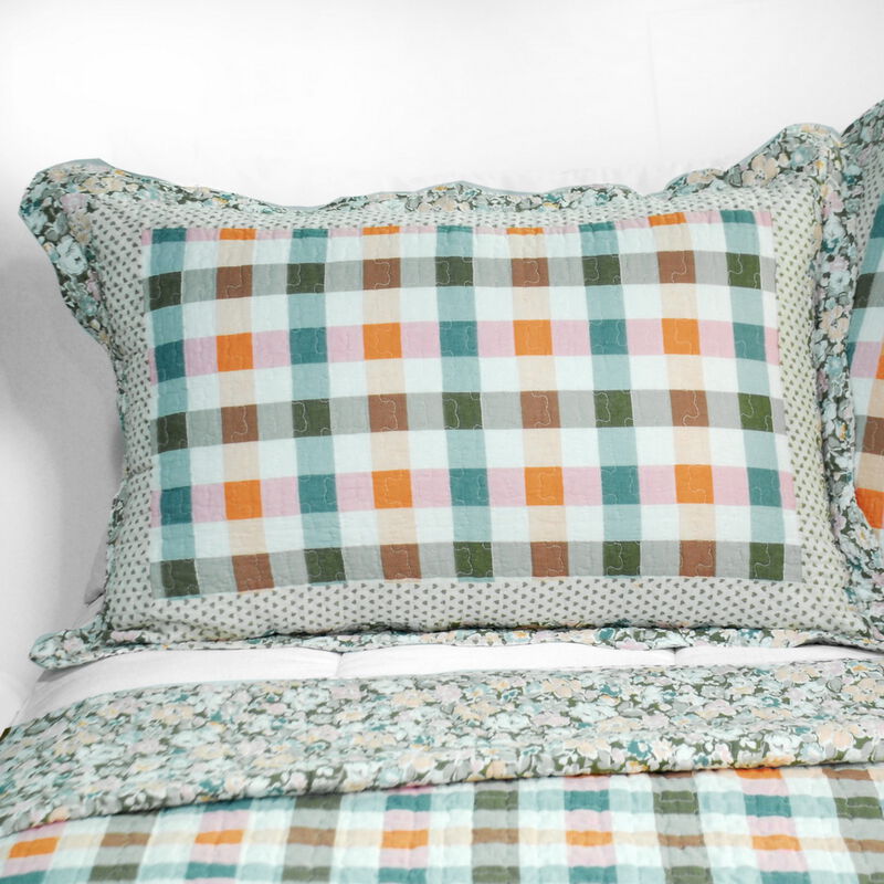 Queen Size 3-Piece Cotton Vermicelli Quilted Printed Quilt Set with Matching Shams image number 2