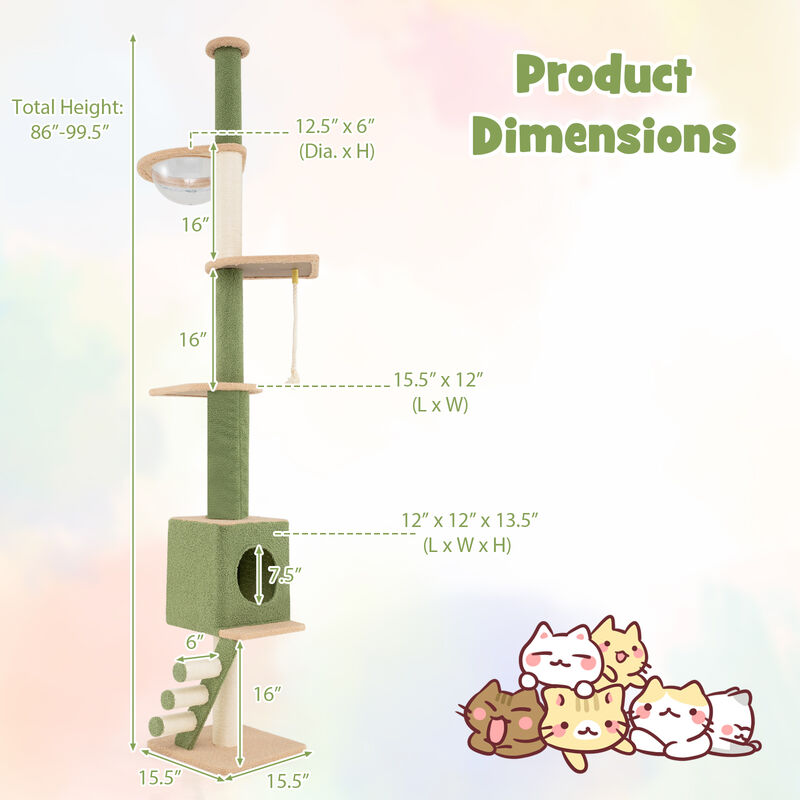 Floor to Ceiling Cat Tree with  Adjustable Height and Extra Post