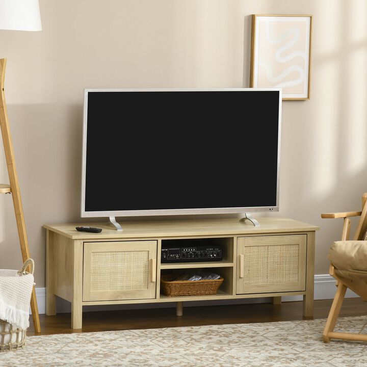 Boho Entertainment Center: TV Stand with Rattan Door for 60" Screens
