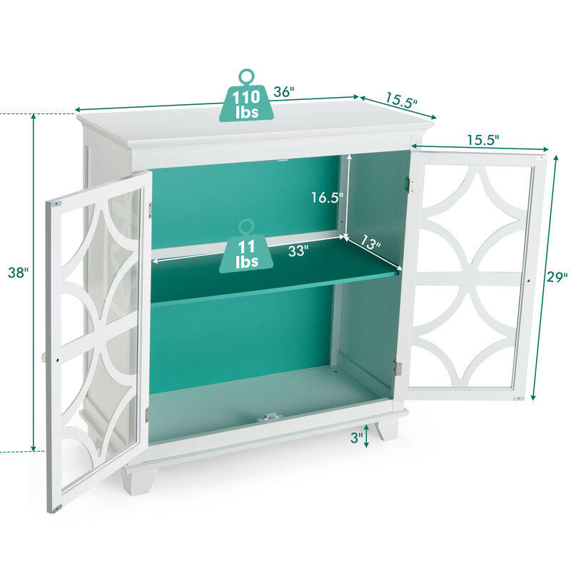 Kitchen Buffet Sideboard with Glass Doors and Adjustable Shelf-Green