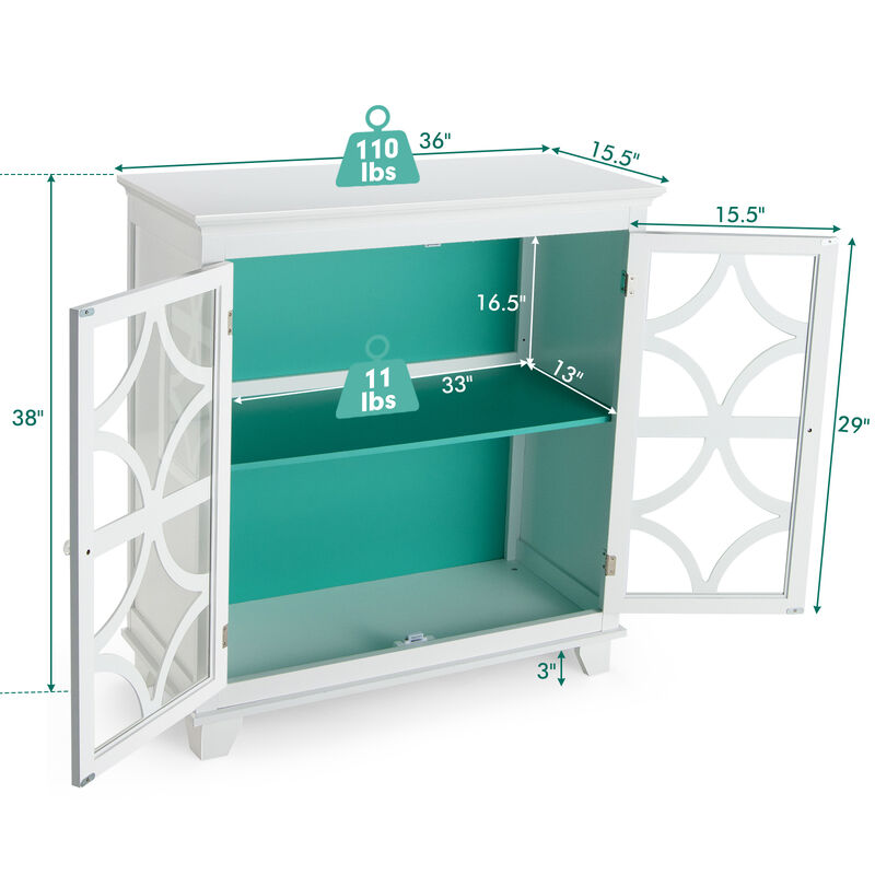Kitchen Buffet Sideboard with Glass Doors and Adjustable Shelf-Green