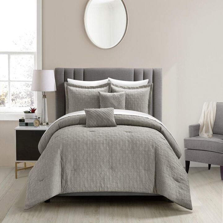 NY&C Home Trinity 9 Piece Cotton Blend Comforter Set Jacquard Interlaced Geometric Pattern Design Bed In A Bag Bedding - Sheets Pillowcases Decorative Pillows Shams Included, King, Grey