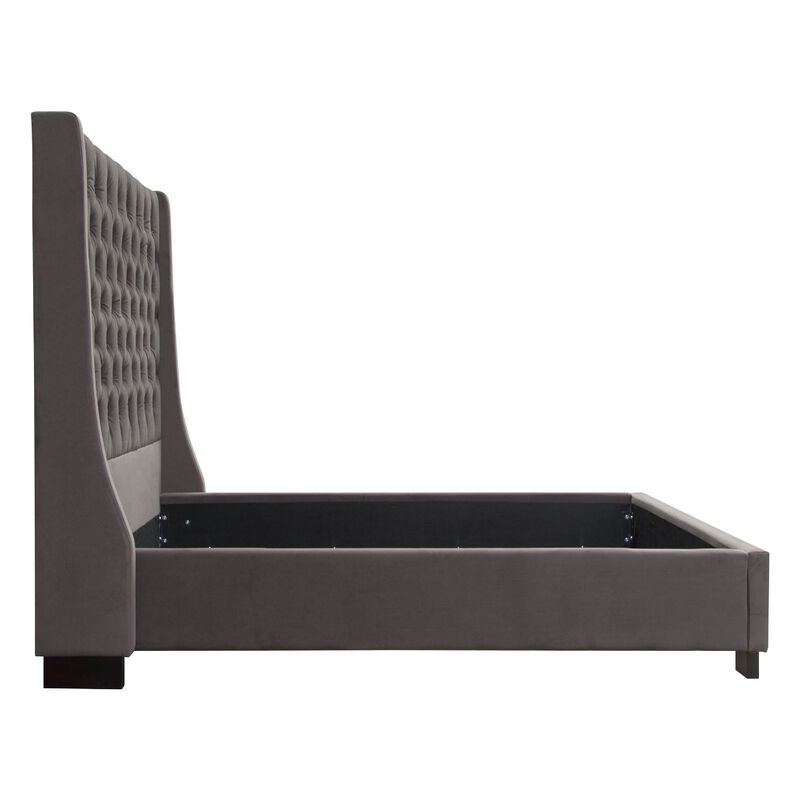 Zoa Queen Size Bed w Tufted Headboard, Smoke Gray Velvet Upholstery image number 2