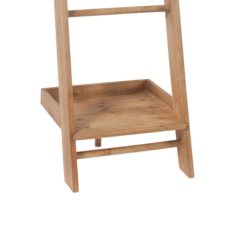 Ladder Shelf with Wooden Frame and Grain Details, Oak Brown-Benzara