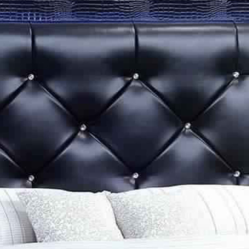 Textured California King Size Bed with Silver Trim Accents, Black - Benzara image number 2