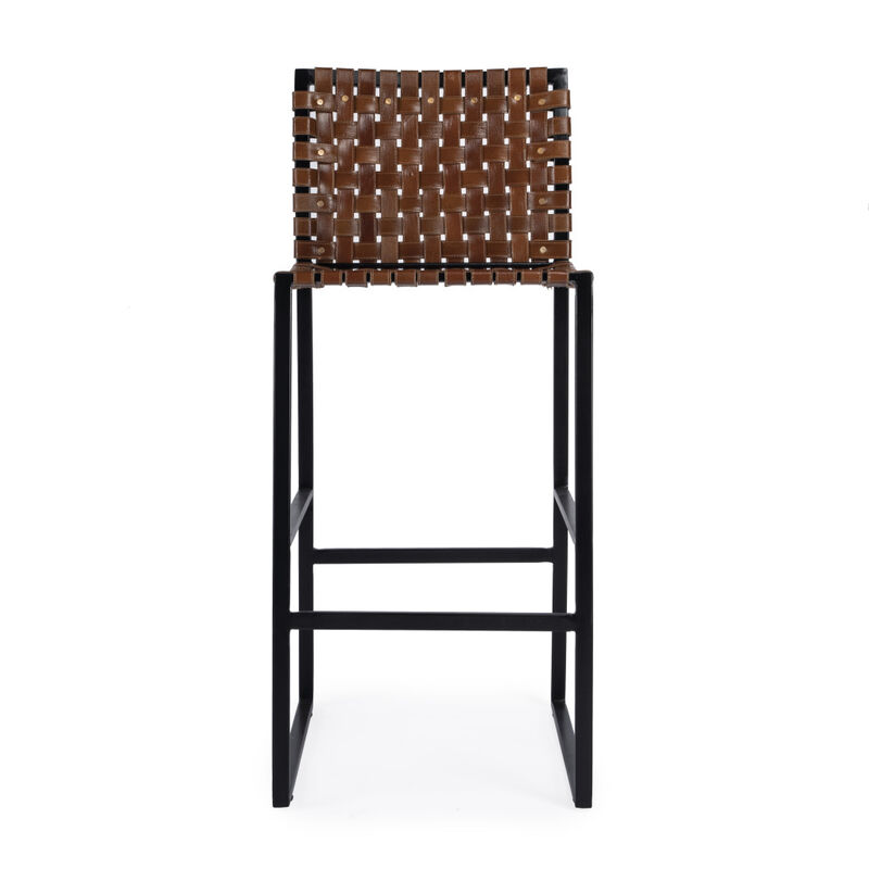 HomeRoots 28" Brown And Black Leather And Iron Bar Chair image number 2