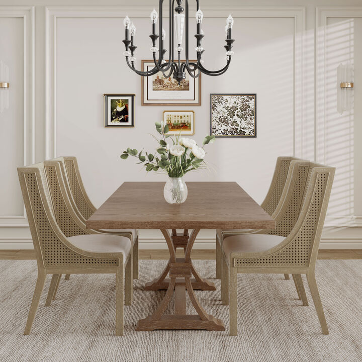 Christopher Knight Home Silvaris Fabric Upholstered Wood and Cane 5 Piece Expandable Dining Set