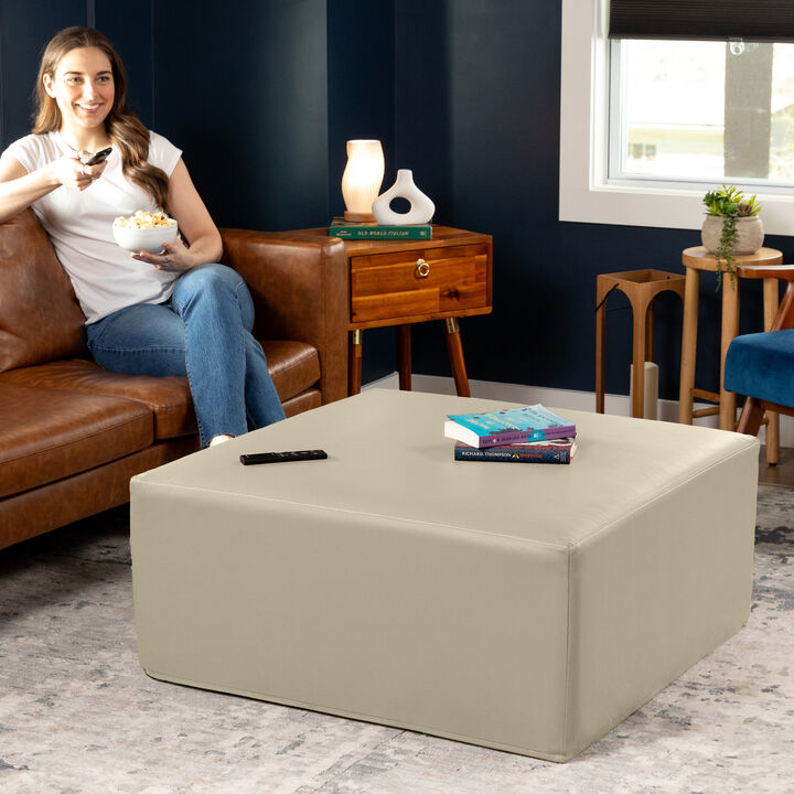 Jaxx Fairlie Couch Ottoman - Oversized Square Foam Coffee Table Ottoman, 36", Premium Faux Leather, Walnut