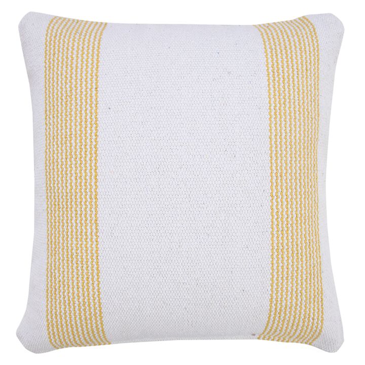 20" Yellow and White Pinstripe Bordered Square Throw Pillow