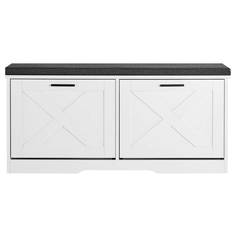 Entryway Shoe Storage Bench with Cushion, Flip Drawers and Shoe Organizer Rack image number 0