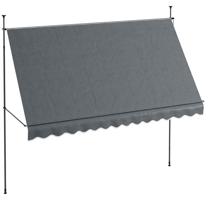 Outsunny 6.5' x 4' Manual Retractable Awning, Non-Screw Freestanding Patio Sun Shade Shelter with Support Pole Stand and UV Resistant Fabric, for Window, Door, Porch, Deck, Dark Gray
