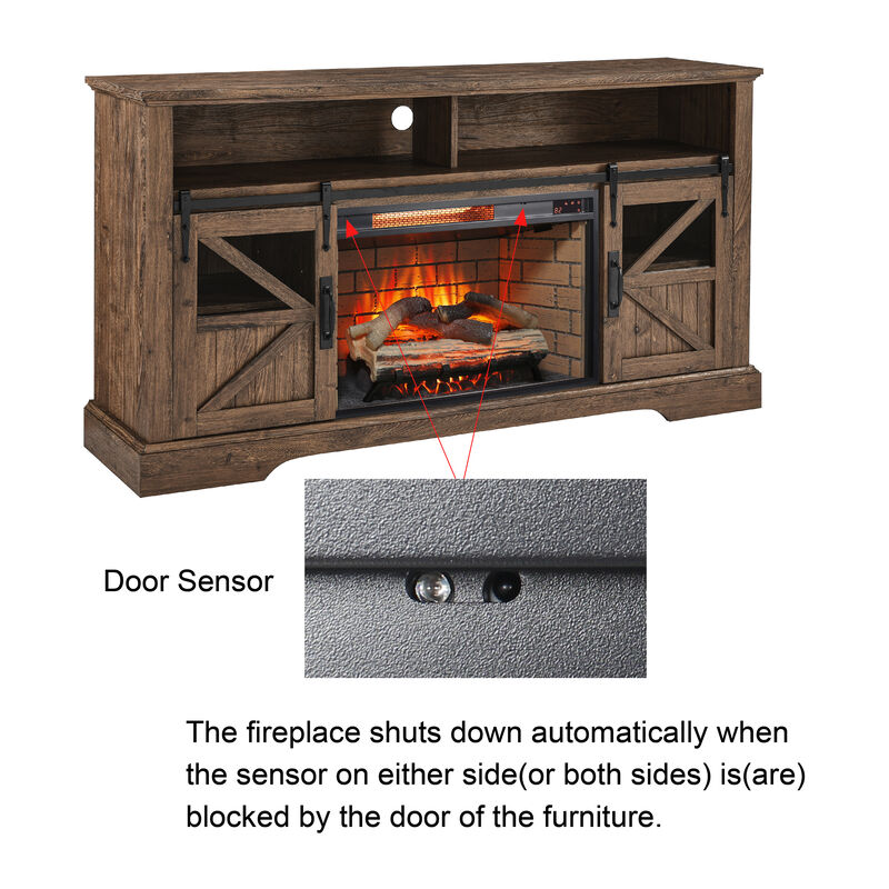 60 Inch Electric Fireplace Entertainment Center With Door Sensor image number 9