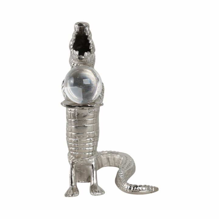 10x6" Crocodile Holding Acrylic Ball, Silver