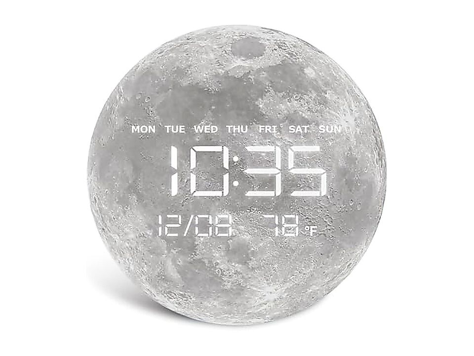 Digital Wall Clock LED Moon Earth Design Temperature 7 X 8 Inch 13 Inch