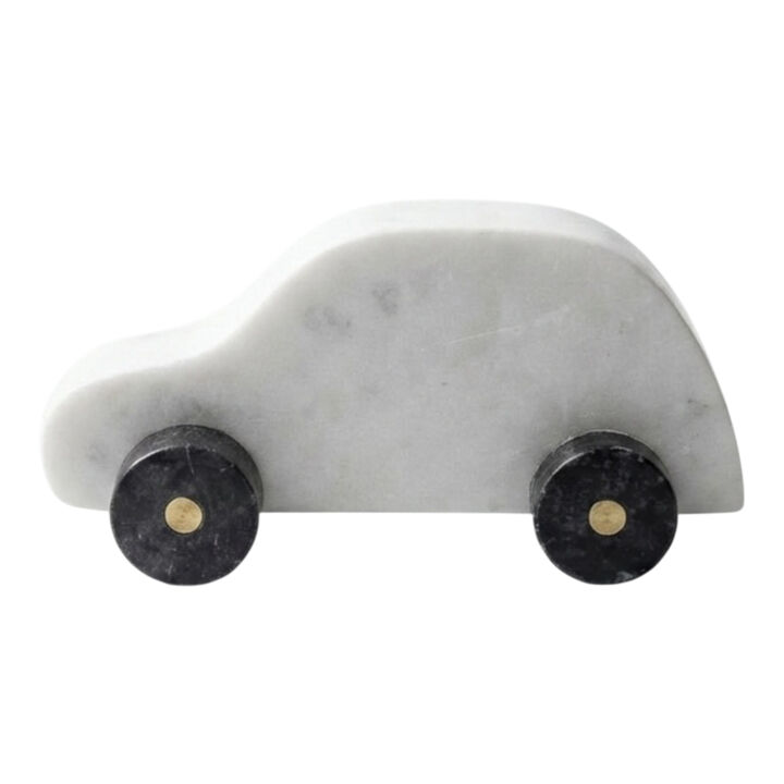 6x3" Decorative Car, White & Black Marble W/brass