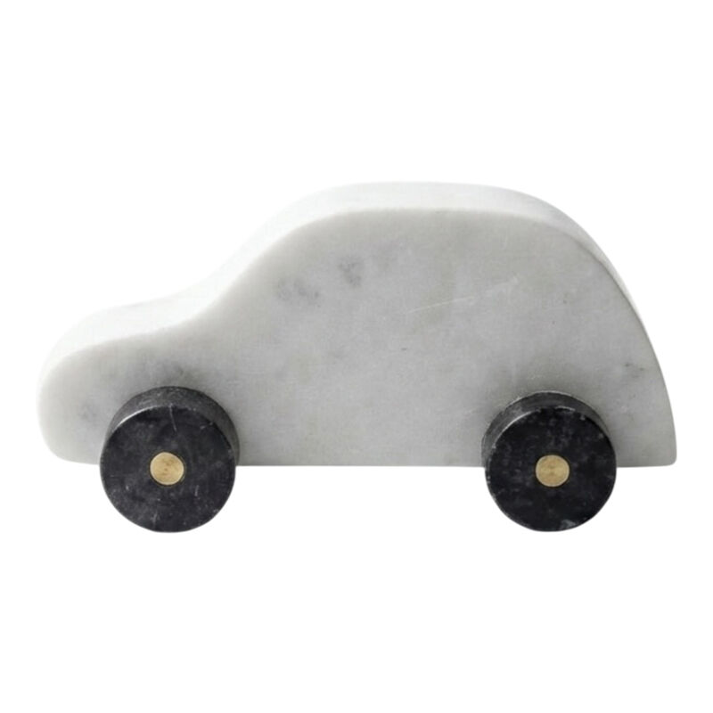 6x3" Decorative Car, White & Black Marble W/brass image number 0