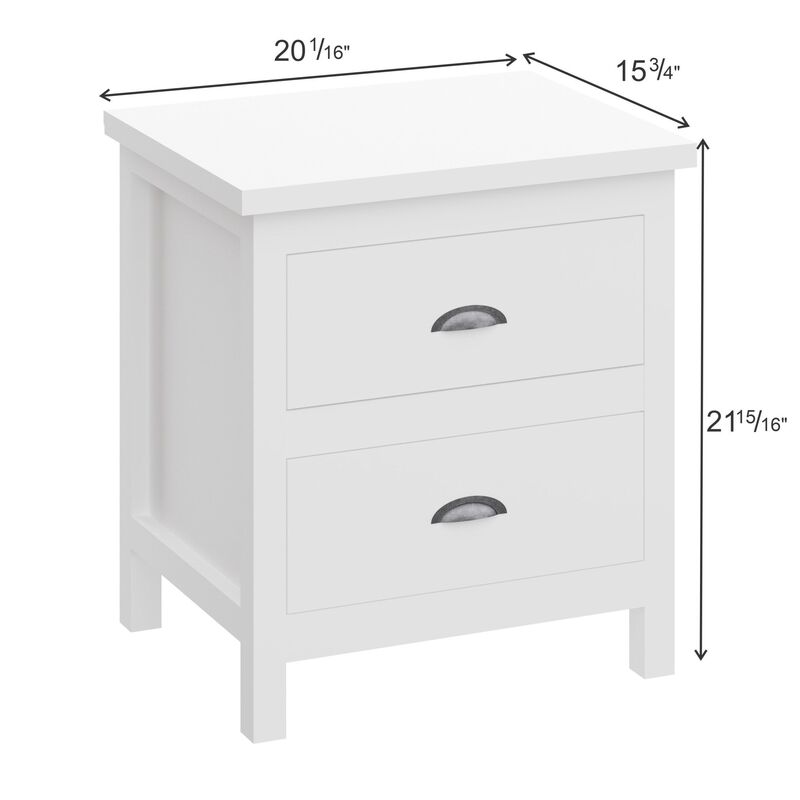 Homezia 20" White Two Drawer Nightstand With Solid Wood Top