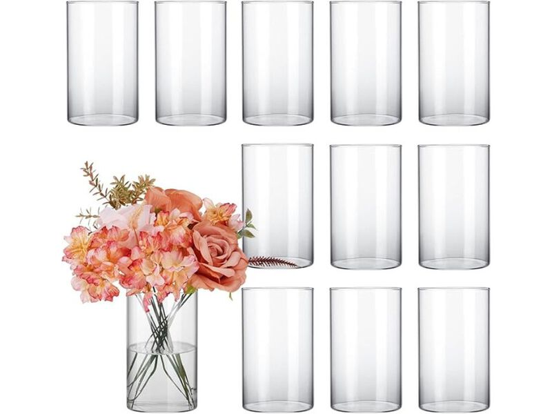 Set of 12 Glass Cylinder Vases &ndash; 6" Tall Wedding Centerpieces & Candle Holders image number 0
