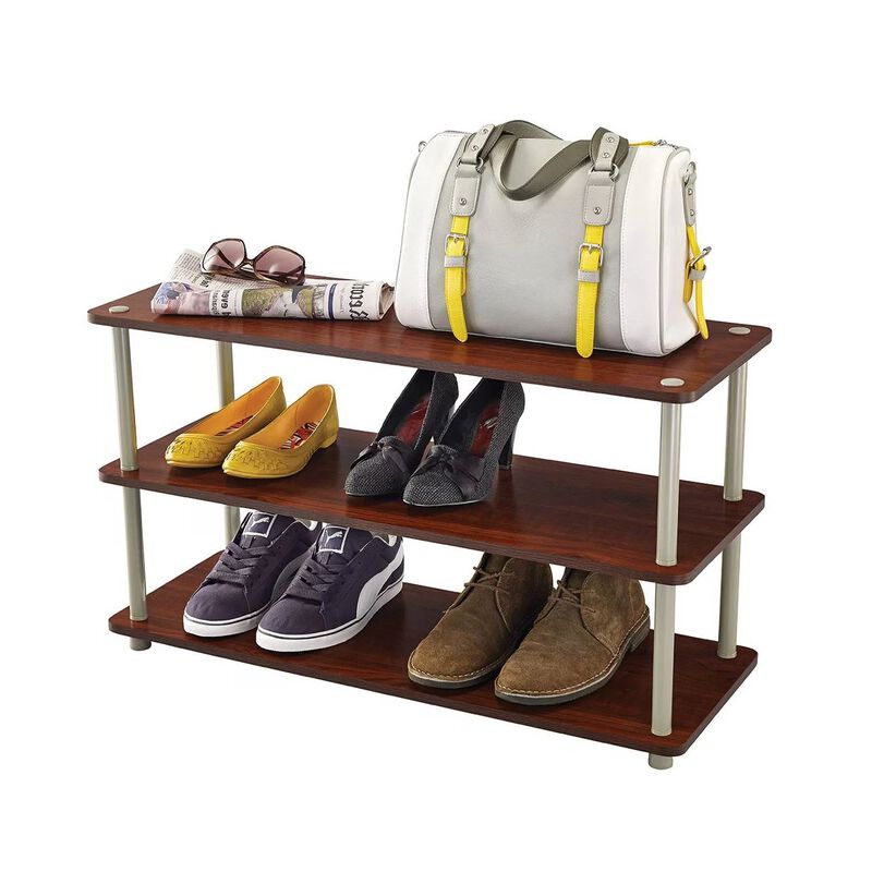 QuikFurn Dark Cherry 3-Shelf Modern Shoe Rack - Holds up to 12 Pair of Shoes