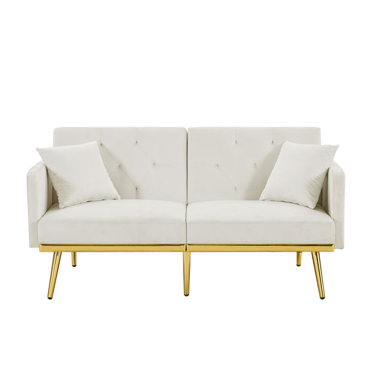 Cream White Velvet Sofa Bed