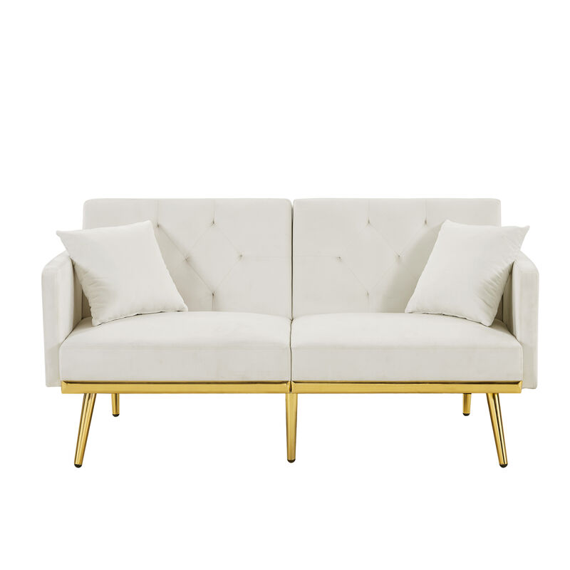Cream White Velvet Sofa Bed