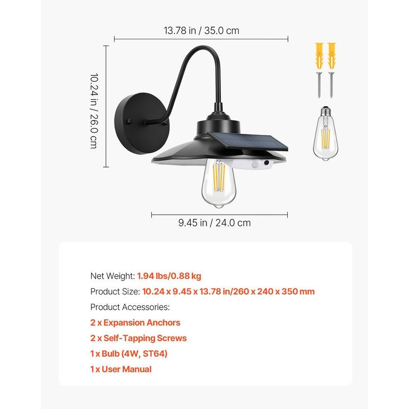 Solar Outdoor Barn Light, Motion Sensor & 3 Modes, Waterproof Wall Sconce - Black image number 2