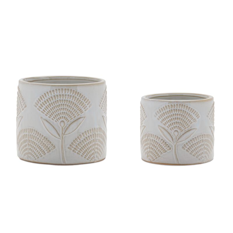 Set of 2 Porcelain Planters with Floral Pattern for Indoor or Outdoor Display