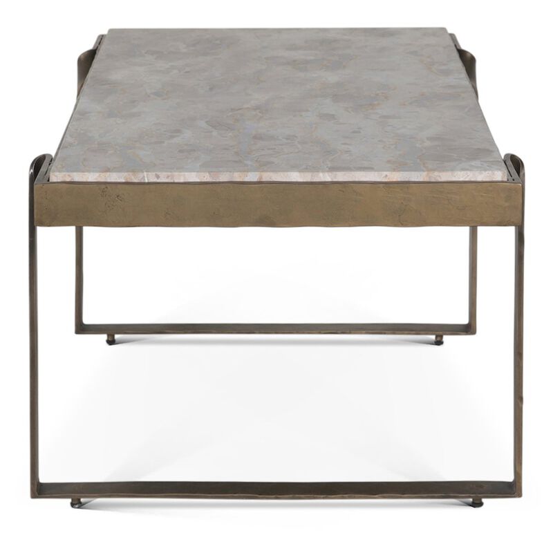 World Interiors Rhodes 49" Coffee Table with Capri Beige Marble Top and Antique Brass Base image number 2