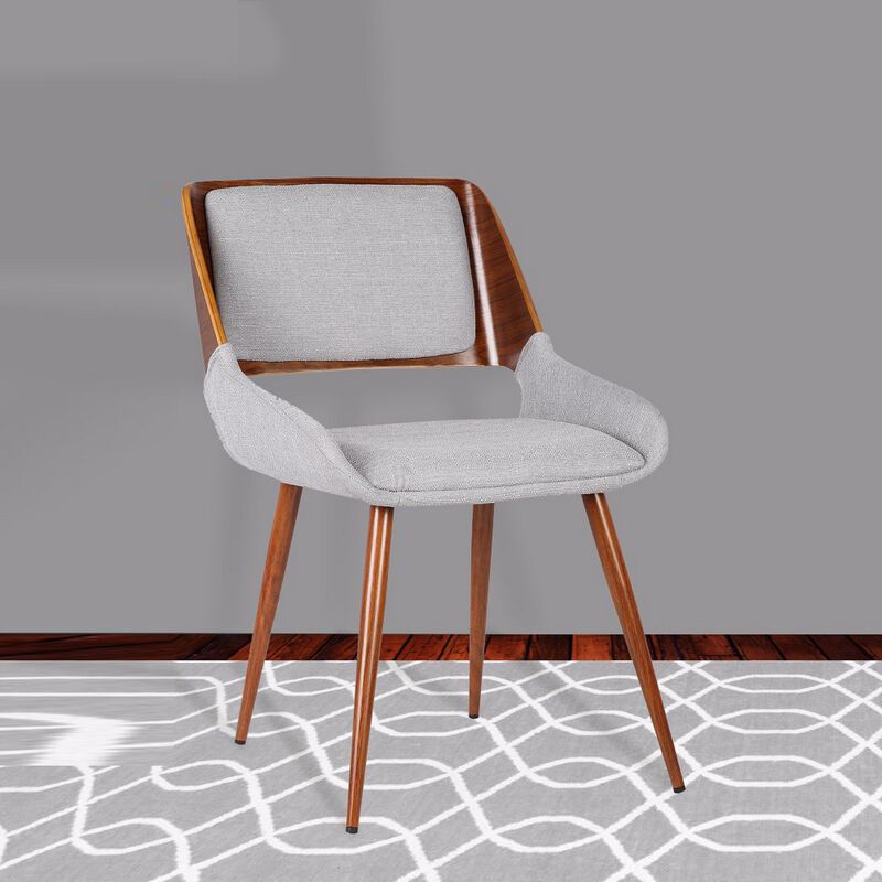 Fabric Mid Century Dining Chair with Split Padded Back, Gray and Brown - Benzara