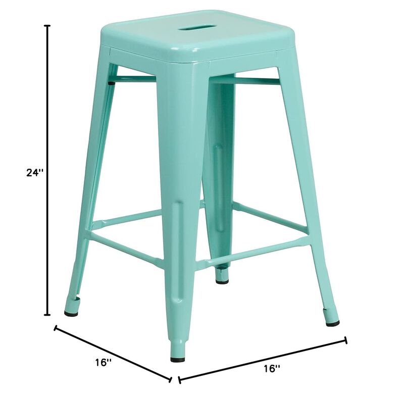 Flash Furniture Kai Commercial Grade 24" High Backless Mint Green Indoor-Outdoor Counter Height Stool