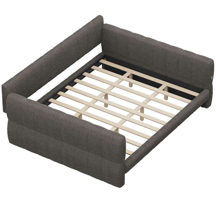 Merax King Size Upholstered Platform Bed with USB