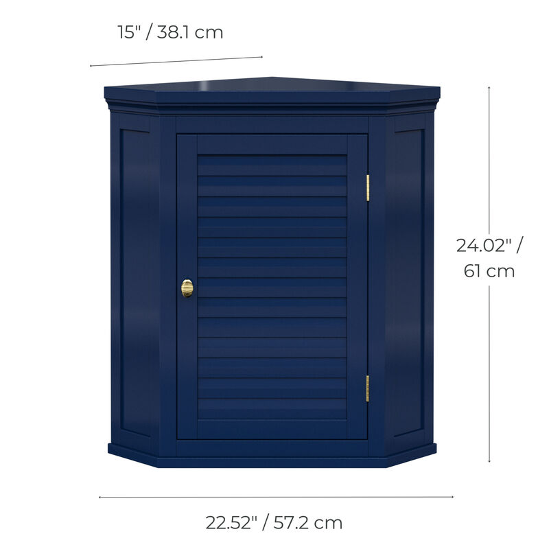 Teamson Home Glancy Removable Corner Wall Cabinet with Faux Louvered Door, Navy image number 2